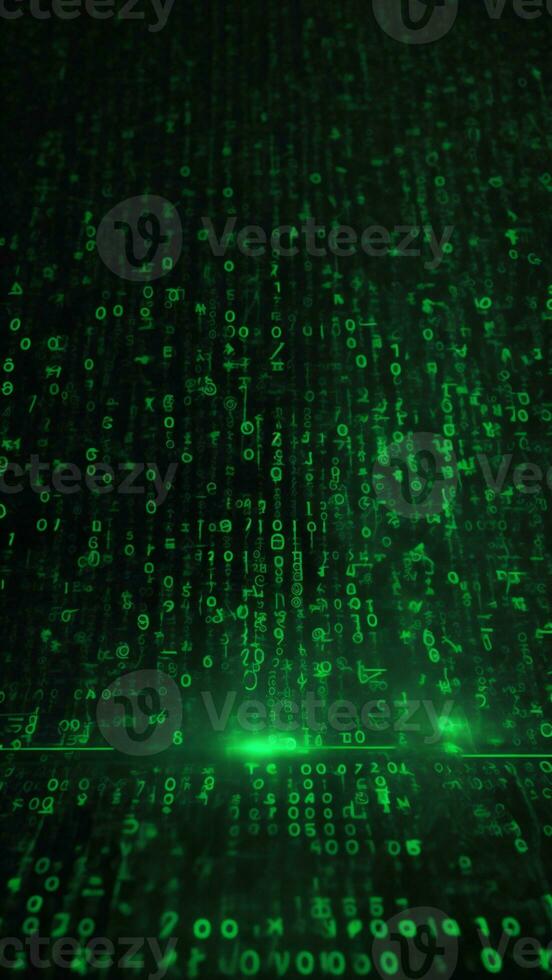 black and green binary background computer background with with graphic signs photo