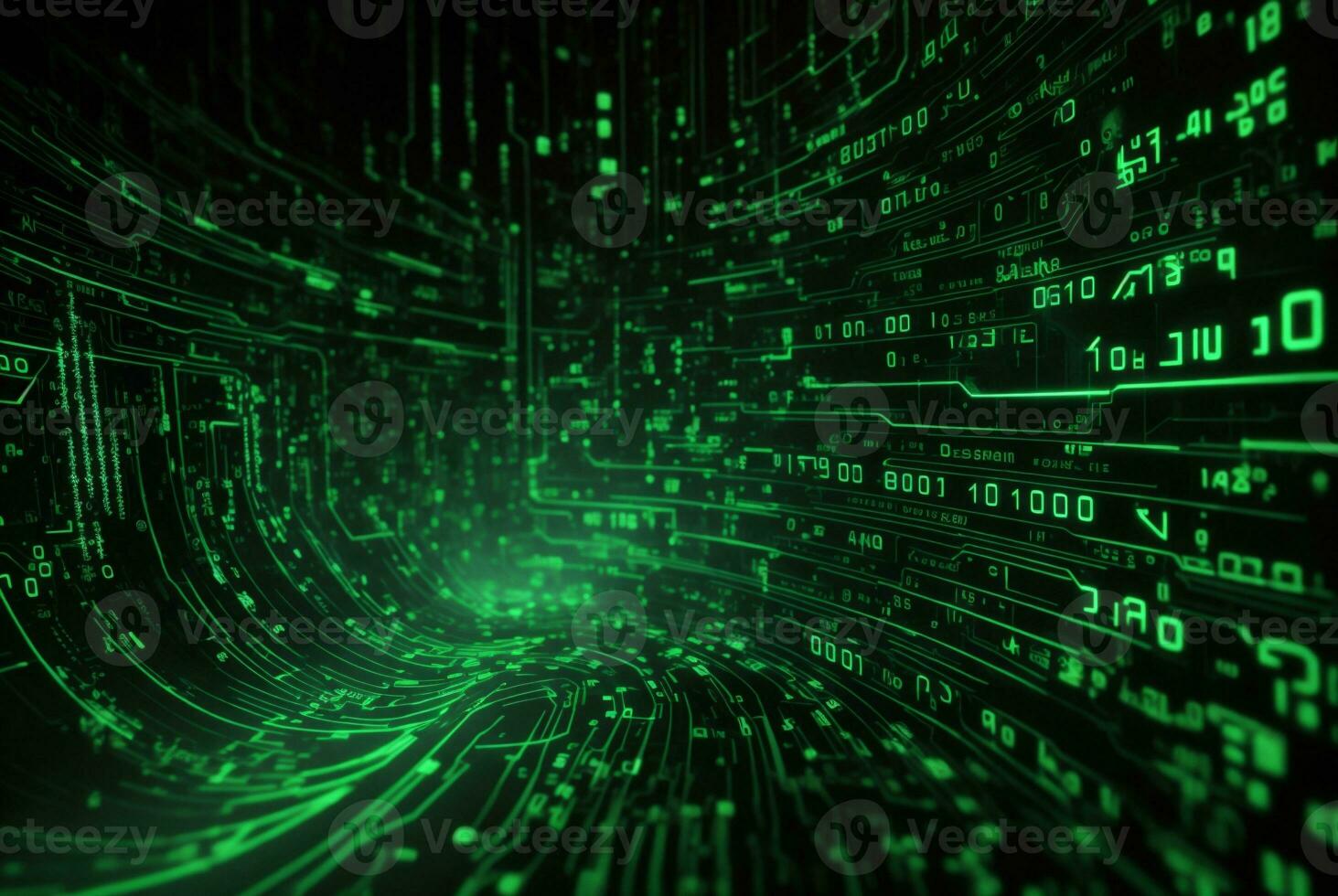 black and green binary background computer background with with graphic signs photo