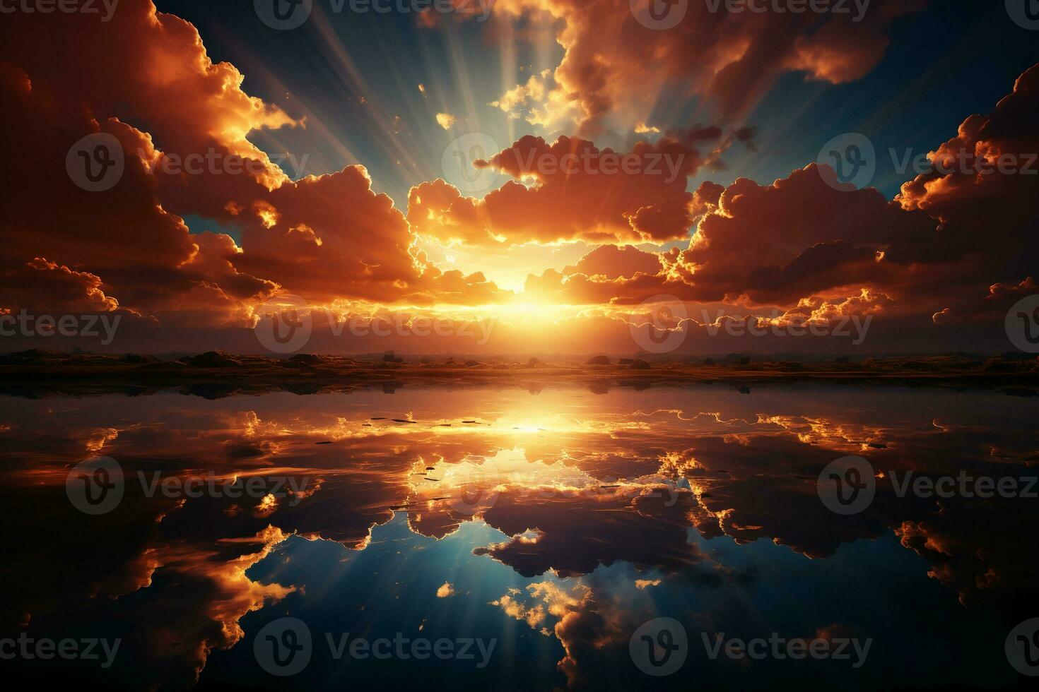A picture of the sun's rays being reflected up towards the sky. AI generative photo
