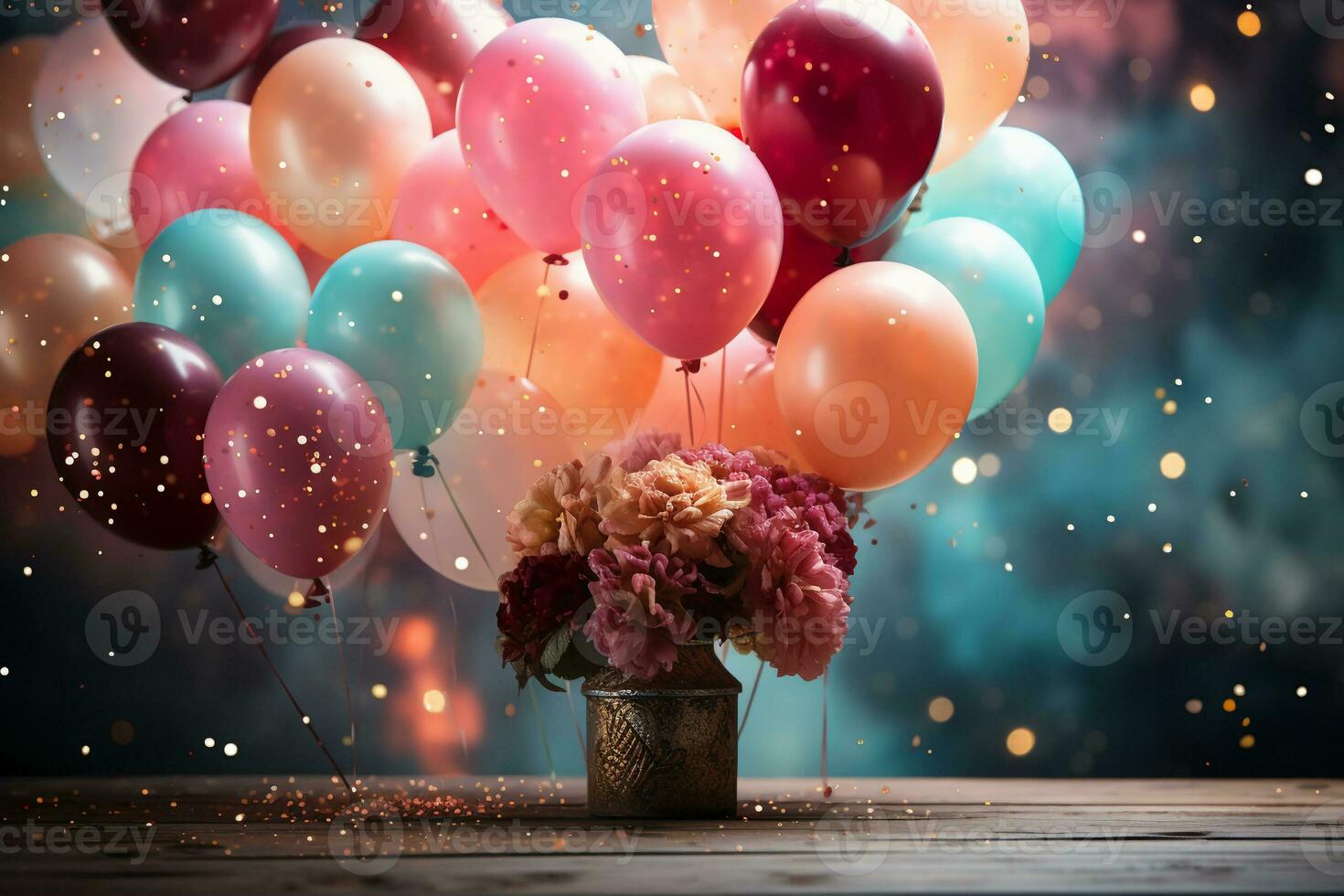 A dreamy colorful birthday decorative background. AI generative photo