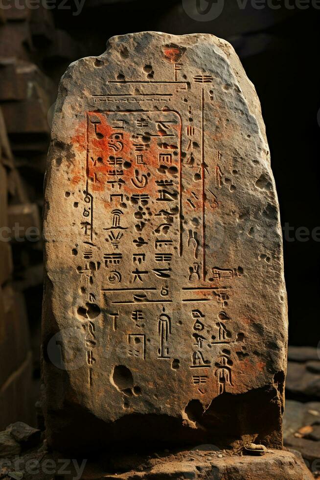 Ancient language on a rock. AI generative photo