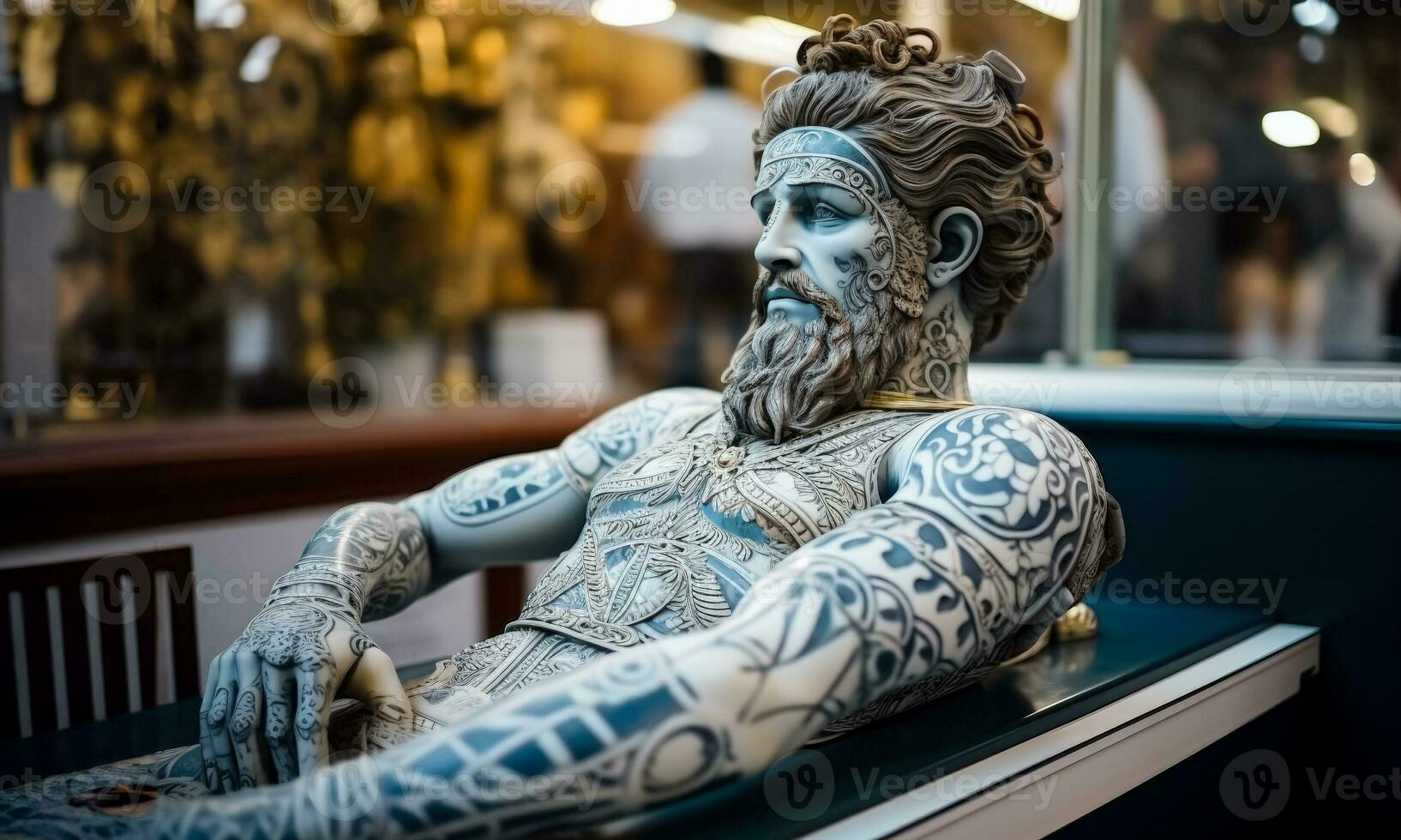 mármol antiguo griego estatua en el belleza salón teniendo tatuaje foto