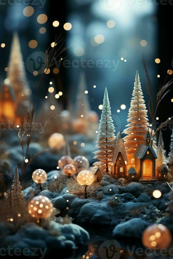 Fairy christmas landscape photography. AI generative photo