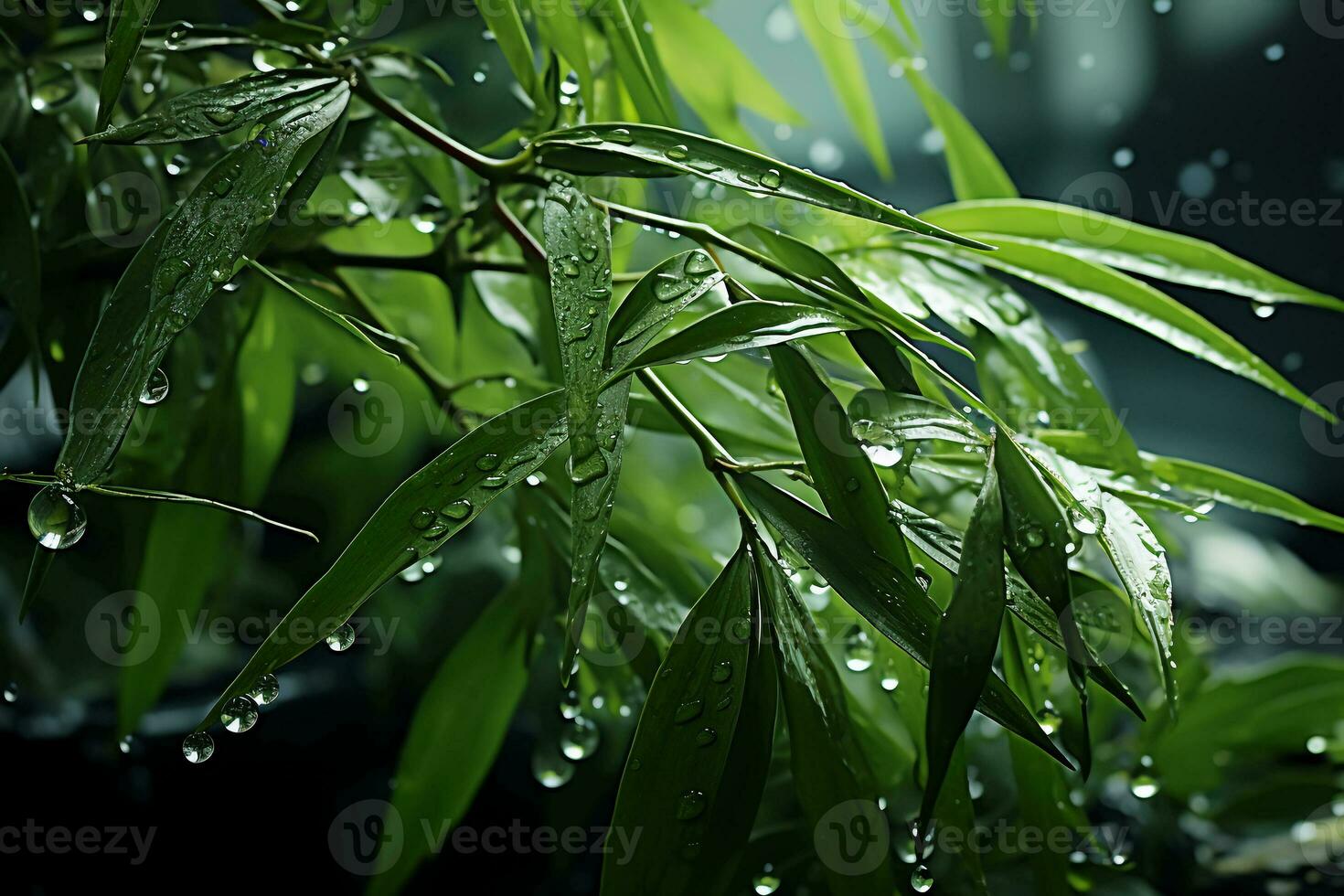 The green bamboo is swaying in the wind. AI generative photo