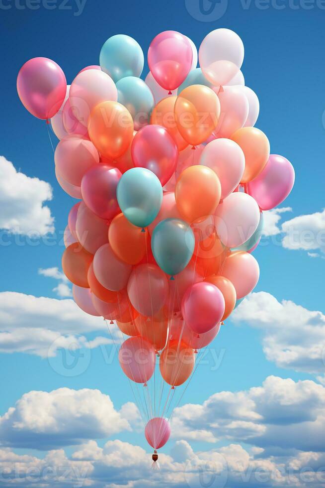 colorful balloons floating in the sky. AI generative photo