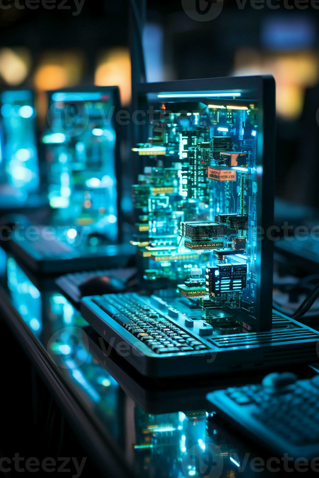 Computer database, light blue lighting, shallow. AI generative 29622728 ...