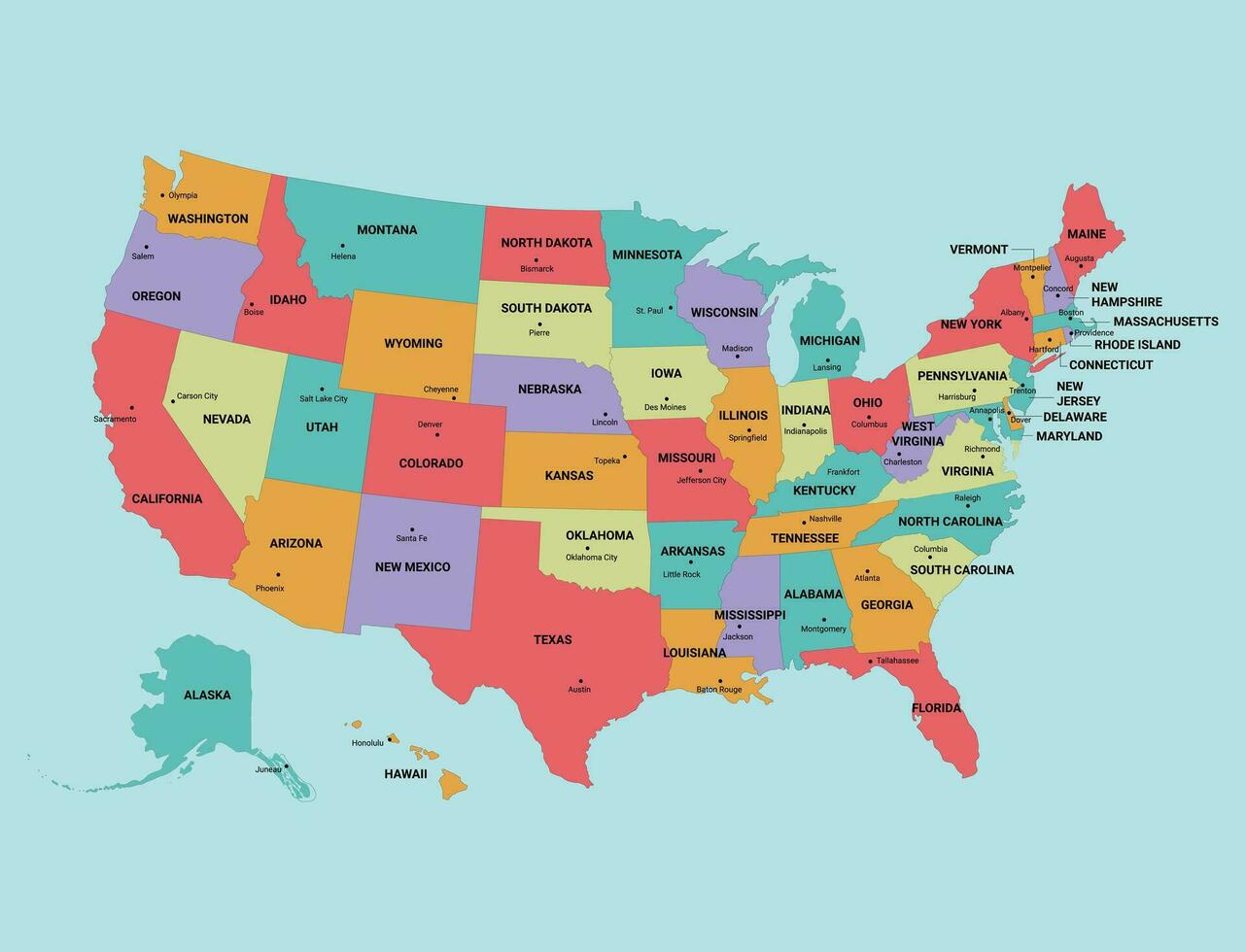 Estados Unidos político mapa vector en azul antecedentes