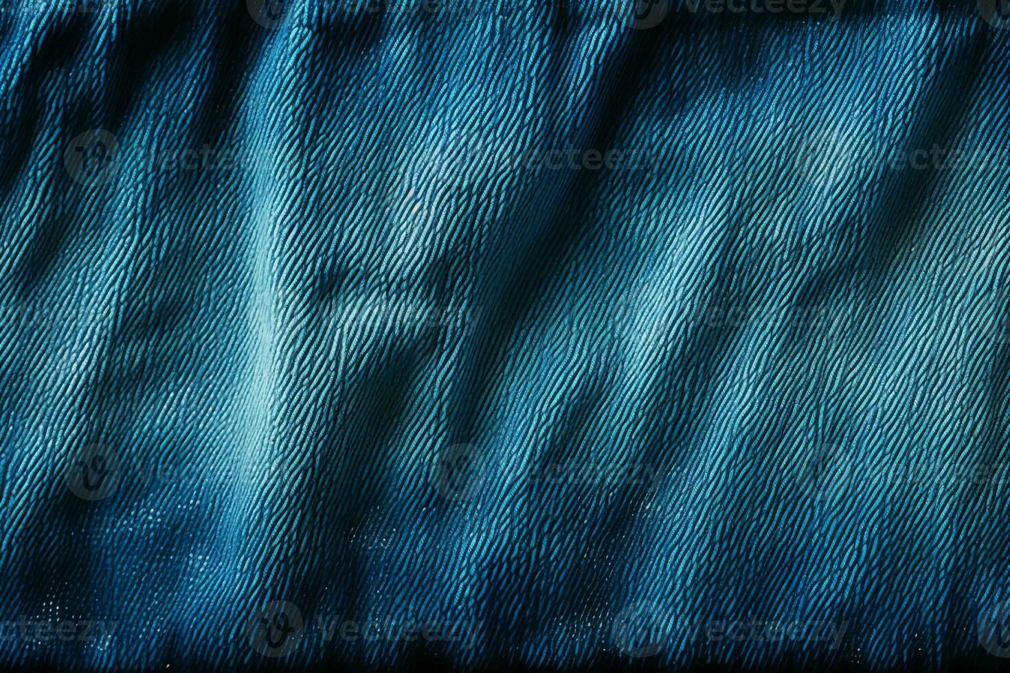 Blue denim background with a seam. Light blue color denim jeans fabric texture. Copy space for text. AI generative photo