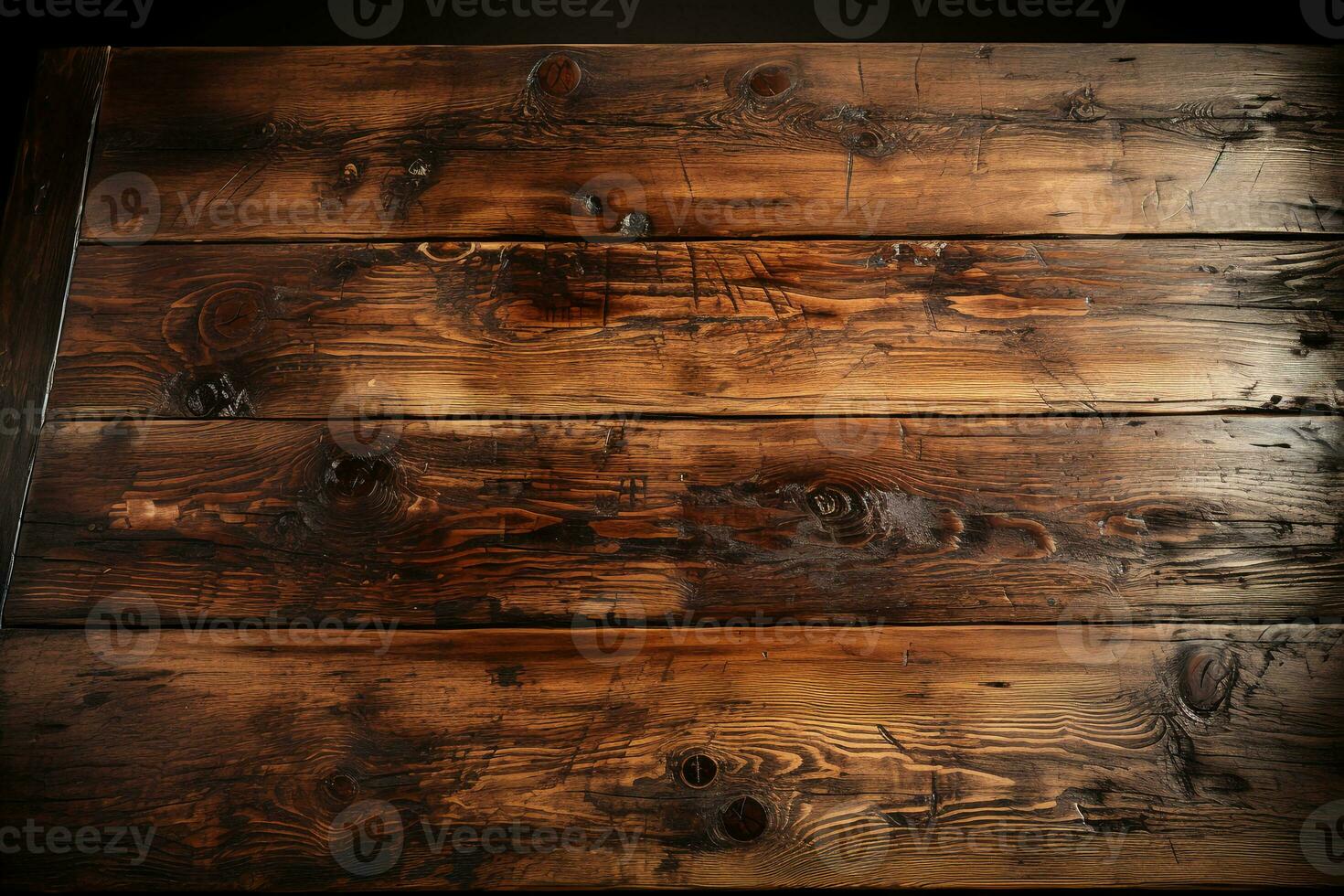 Realistic old wood table covering all surface from above. AI generative photo