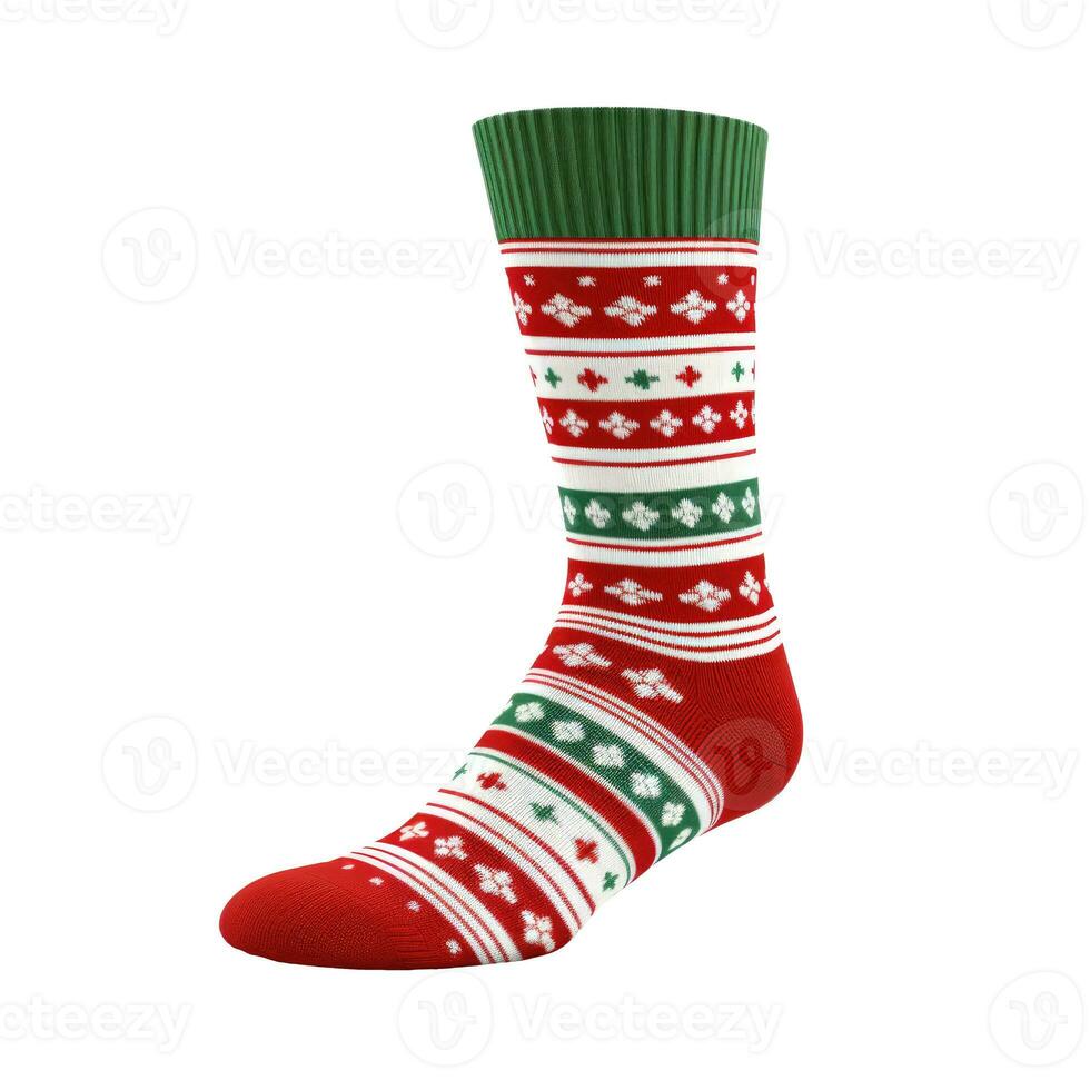 Christmas sock with nordic geometric ornament isolated on white photo