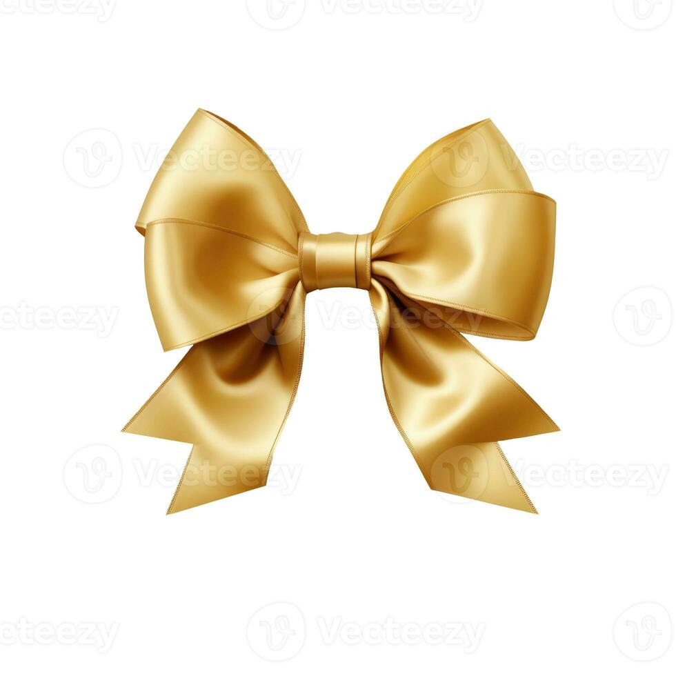 Gold ribbon with bow isolated on white photo