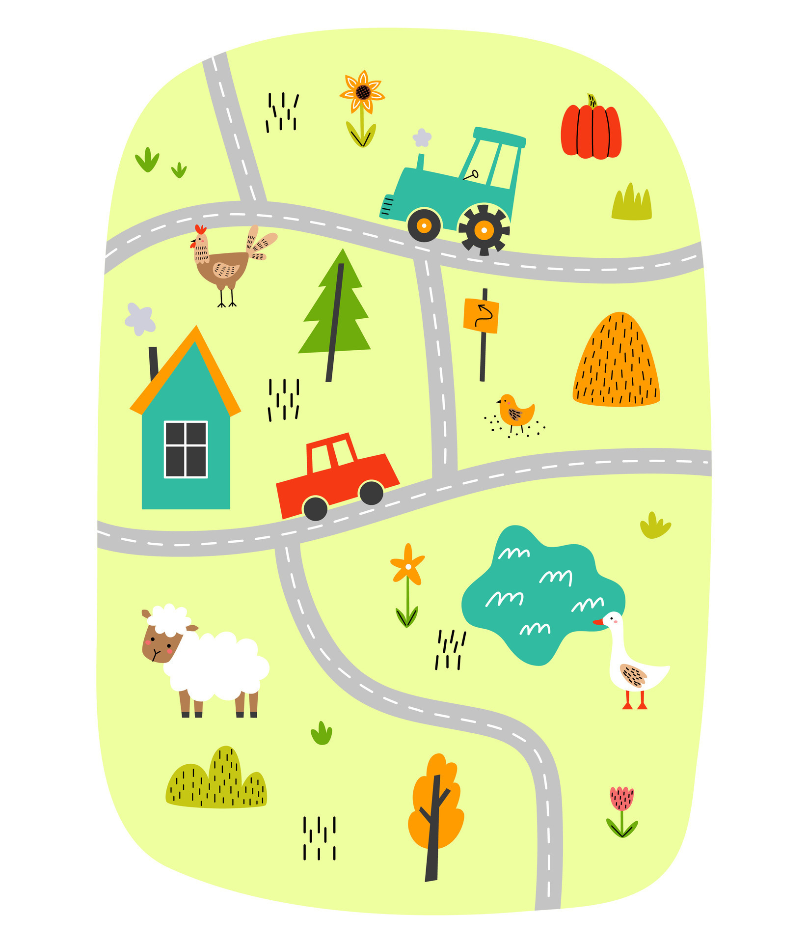 Cute village map with houses and animals. Hand drawn vector illustration of  a farm. Town map creator. 29622879 Vector Art at Vecteezy