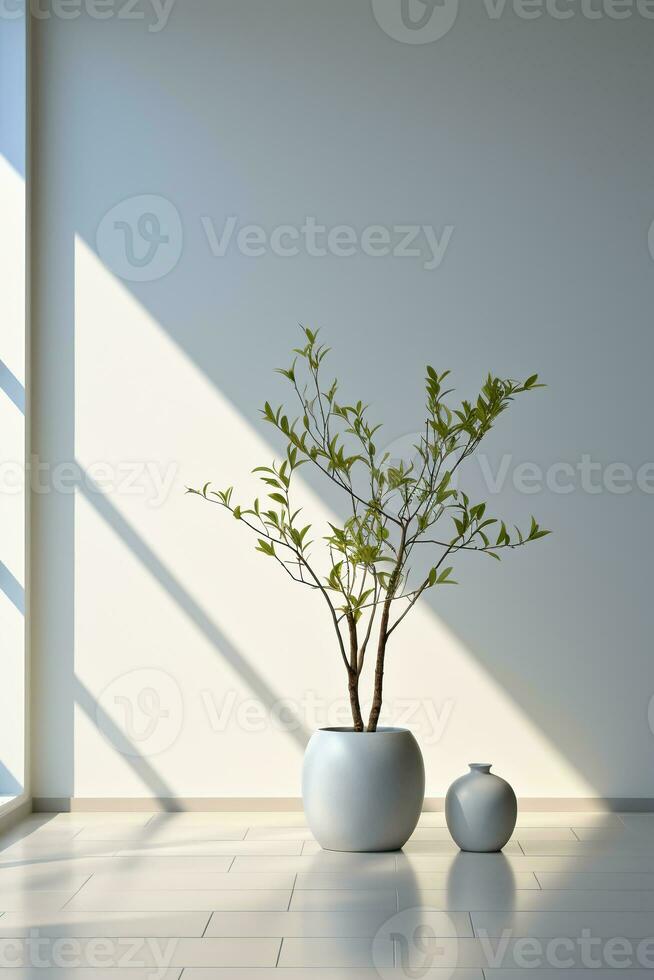 White studio wall, minimalist interior. AI generative photo