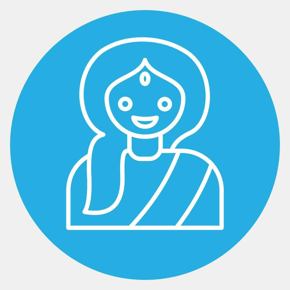 Icon indian girl. Diwali celebration elements. Icons in blue round style. Good for prints, posters, logo, decoration, infographics, etc. vector