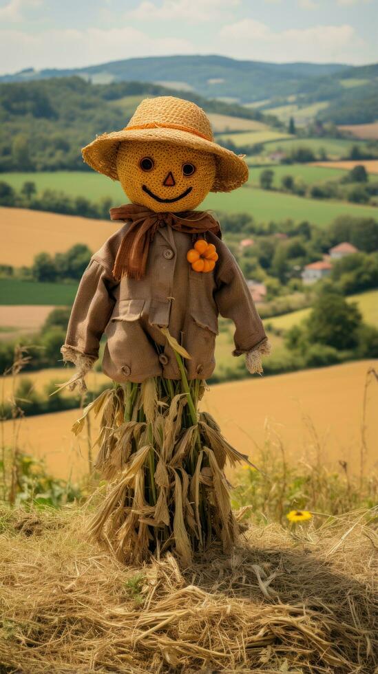 Scarecrow guarding the fields in the countryside. photo