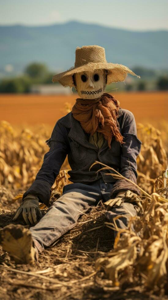 Scarecrow guarding the fields in the countryside. photo