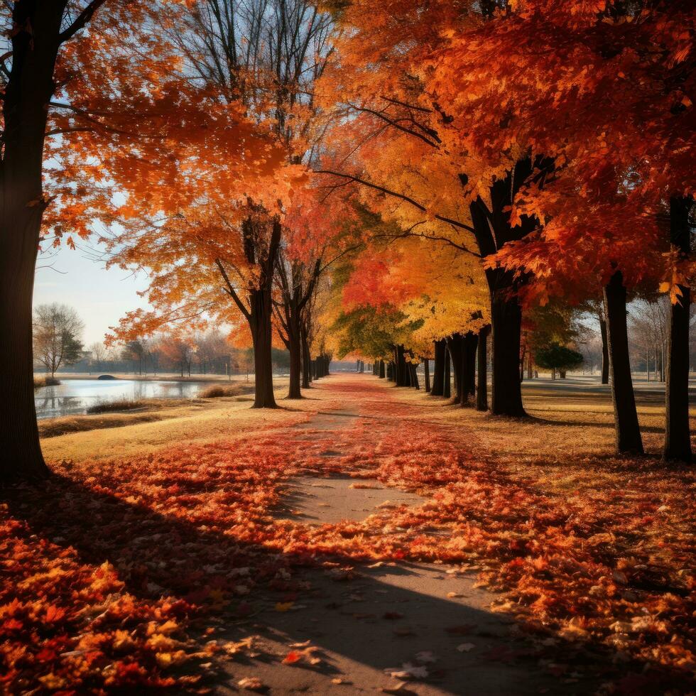 Colorful leaves in the park during fall photo