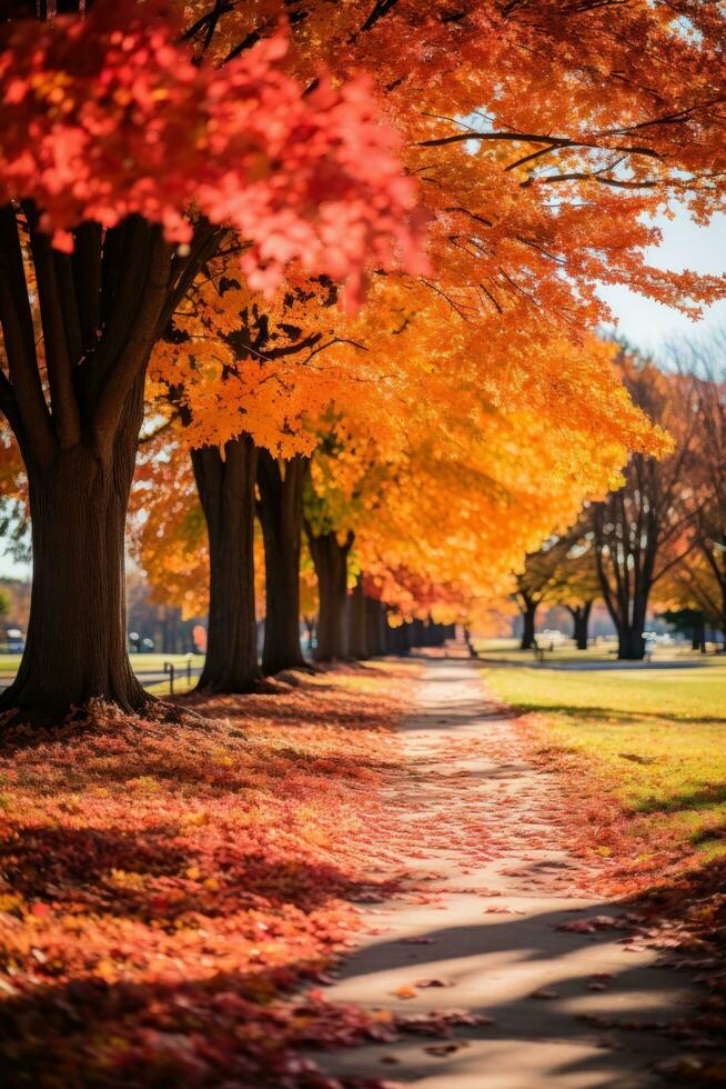 Colorful leaves in the park during fall photo