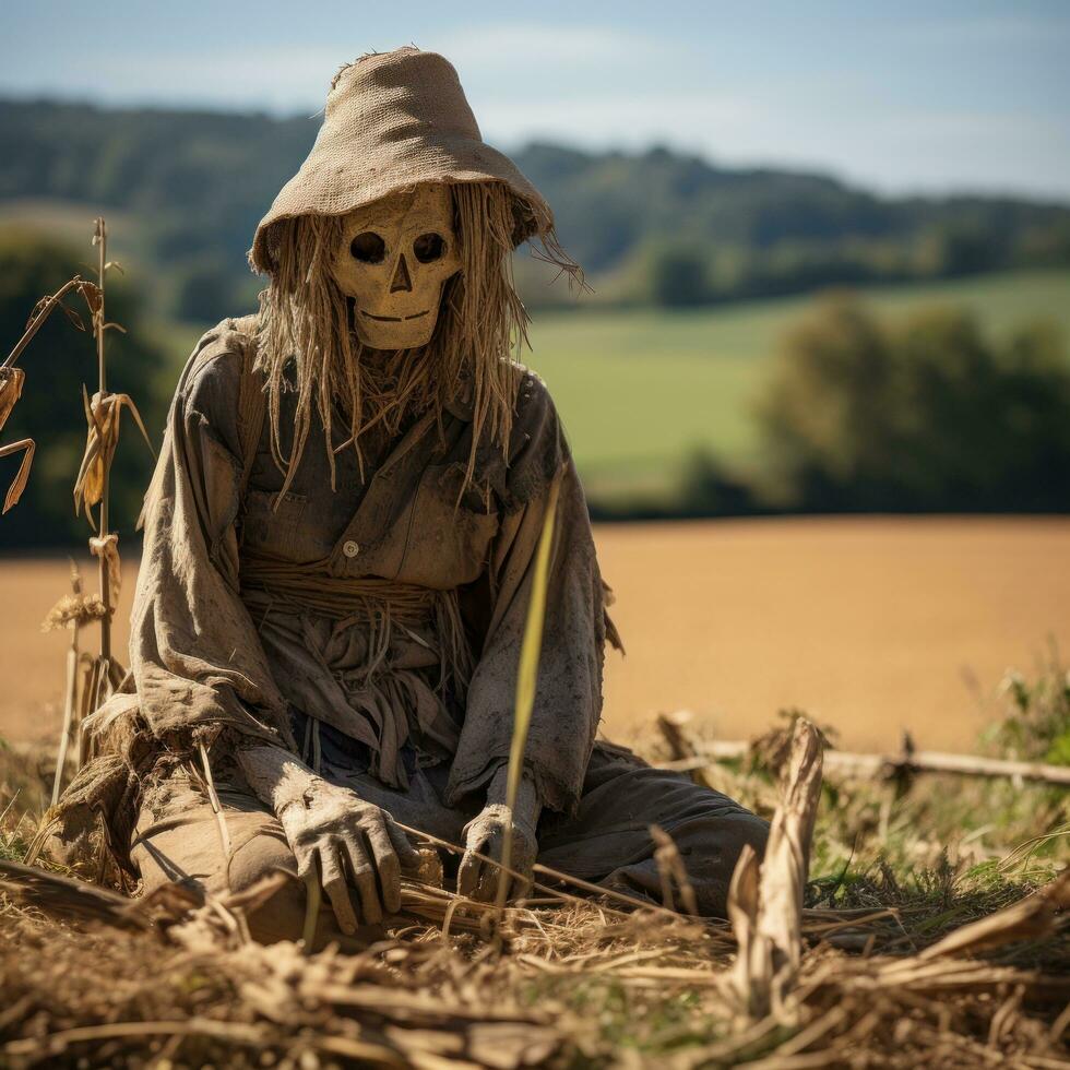 Scarecrow guarding the fields in the countryside. photo