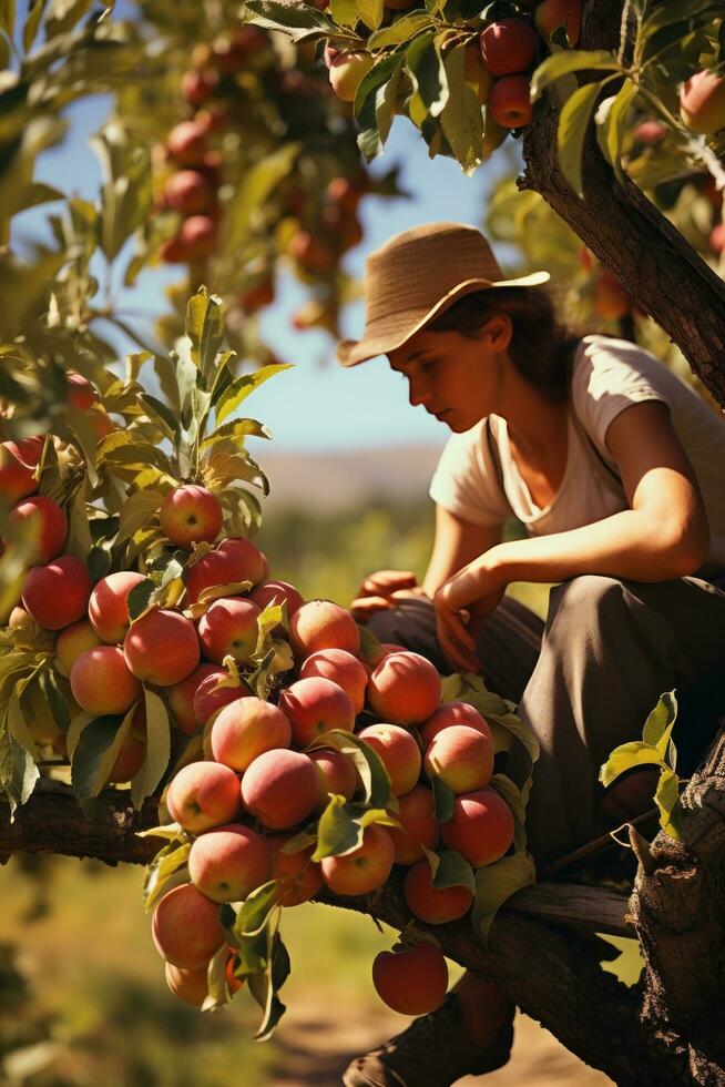 Harvesting apples in an orchard photo