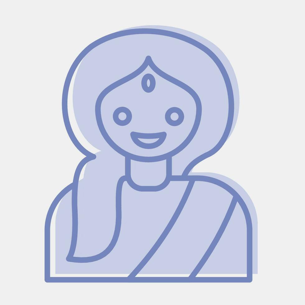 icono indio muchacha. diwali celebracion elementos. íconos en dos tono estilo. bueno para huellas dactilares, carteles, logo, decoración, infografía, etc. vector