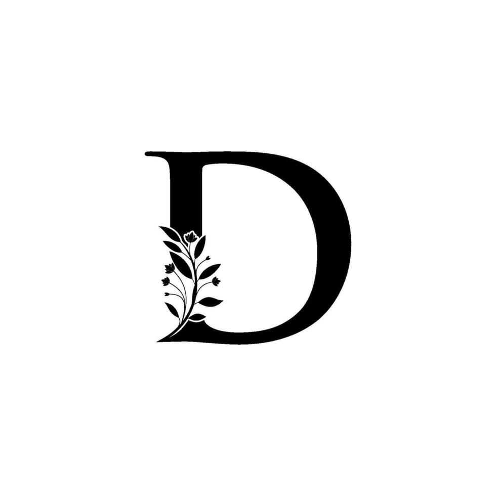 Floral letter D logo Icon, Luxury alphabet font initial design isolated vector