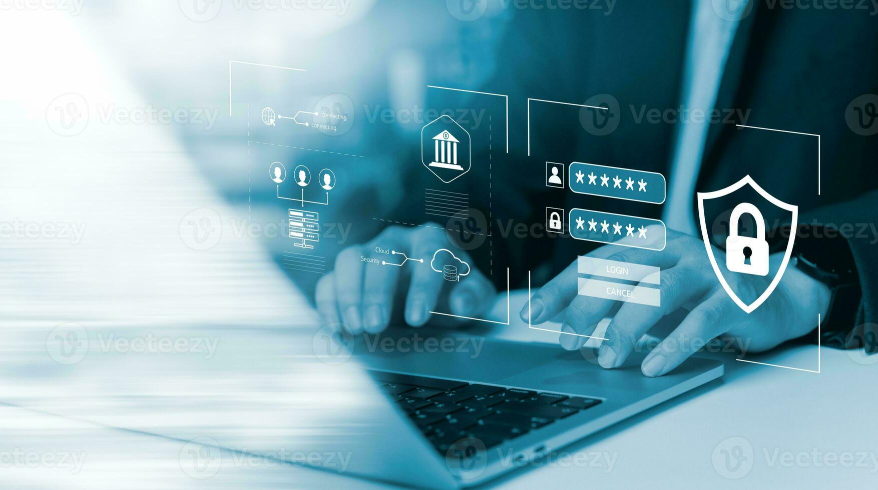 Laptop computer with digital security software on network Cybersecurity and Data Protection Information Online photo