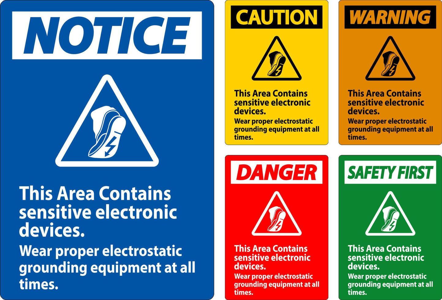 Caution Sign This Area Contains Sensitive Electronic Devices, Wear Proper Electrostatic Grounding Equipment At All Times vector