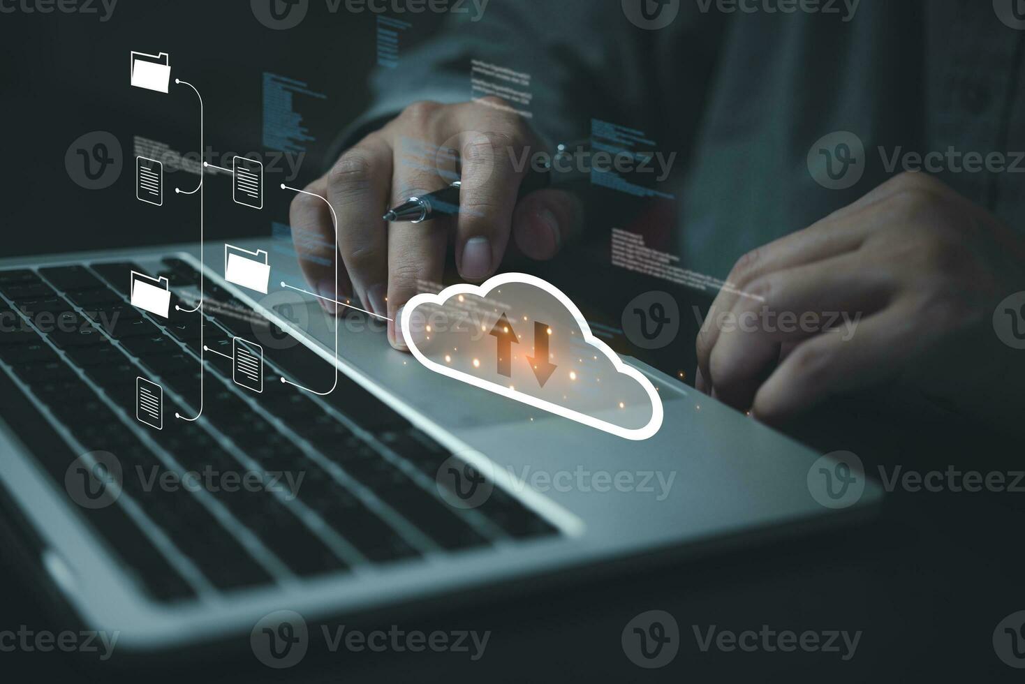 distributed storage networks technology interconnected servers and data centers management as encryption and network security privacy digital assets. photo