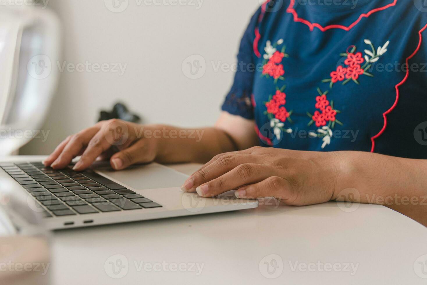 Businessperson using keyboard laptop computer job search, communication social networking, internet online Information, working data marketing concept. photo