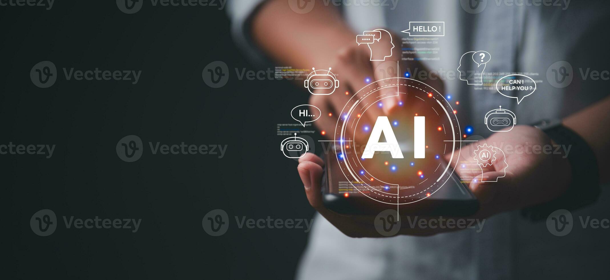 Chatbot conversation Ai Artificial Intelligence technology online customer service.Digital chatbot, robot application, Futuristic technology.Virtual assistant on internet. photo