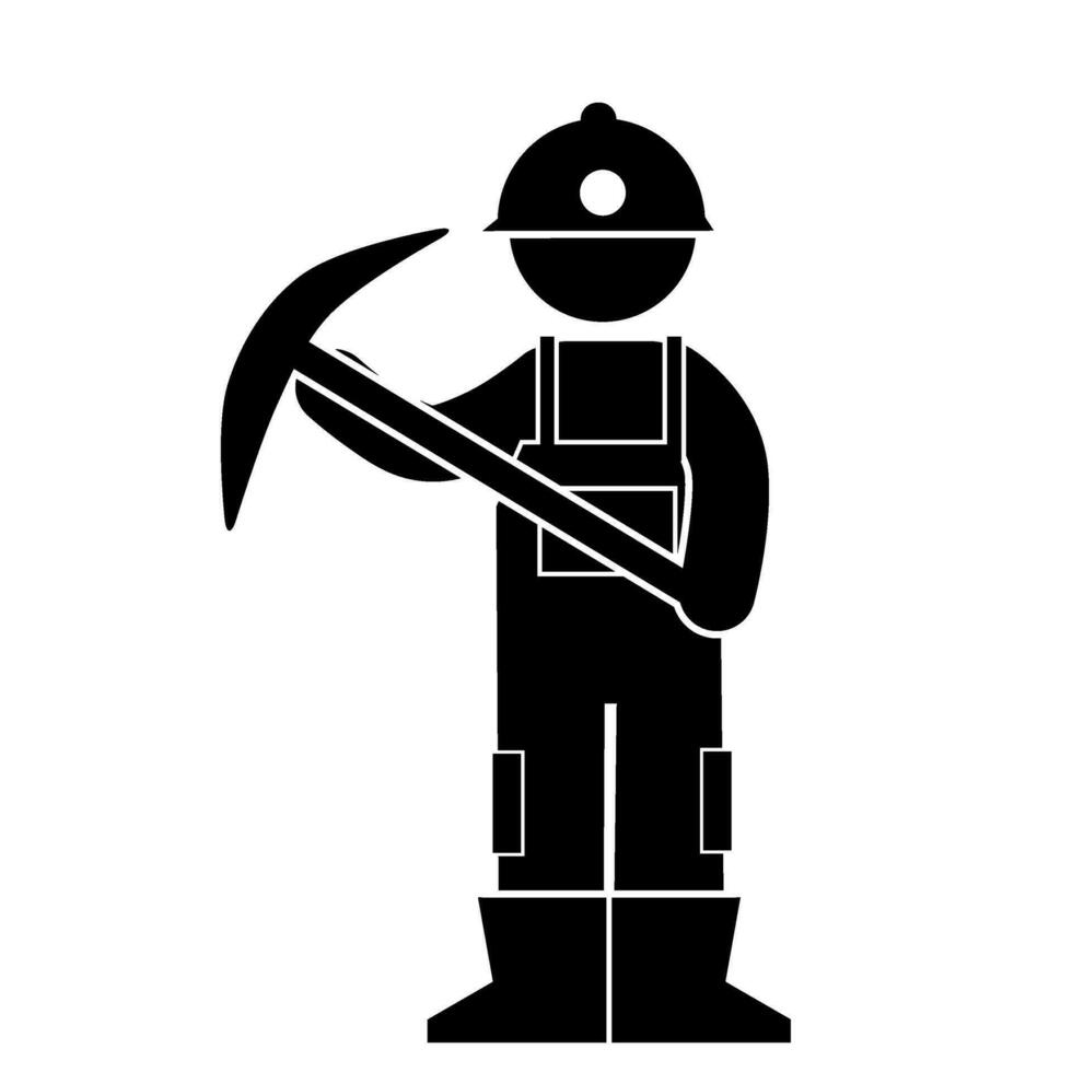 stick figure and stick man vector silhouette  illustration, miner mining