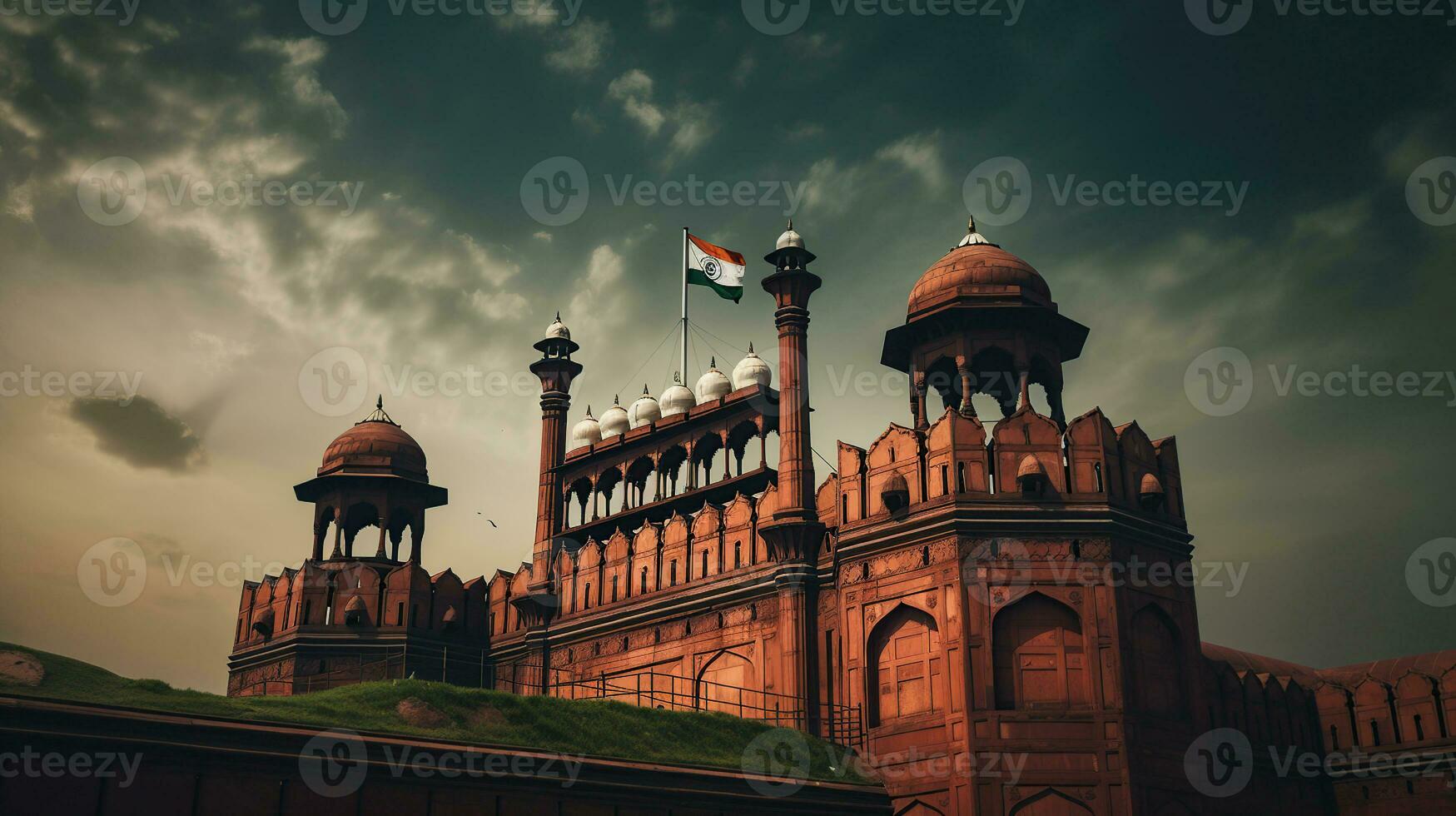 el rojo fuerte Monumento en nuevo Delhi, India, sus la unesco mundo patrimonio sitio, generativo ai foto