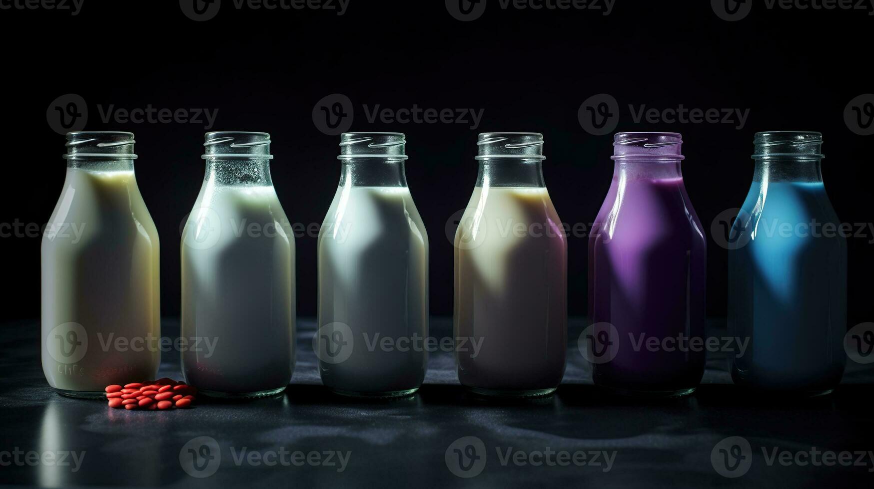Alternative types of milks. Vegan substitute dairy milk, generative ai photo