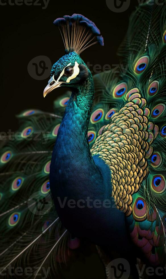el vibrante plumas de el delicado pavo real, ai generativo foto