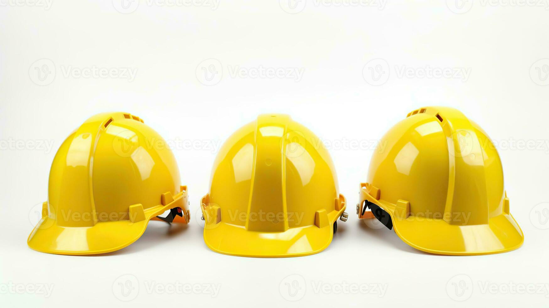 conjunto amarillo deferente casco, construcción herramientas para industrial la seguridad aislado en blanco antecedentes. ai generativo foto