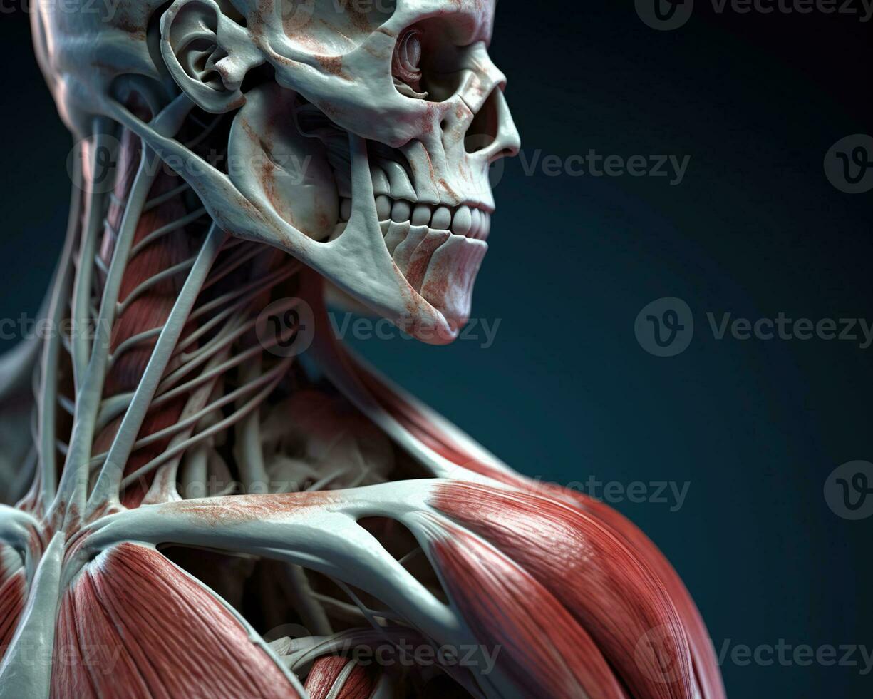 Human anatomy detail of shoulder. Muscle, bone structure, arteries. AI Generative photo