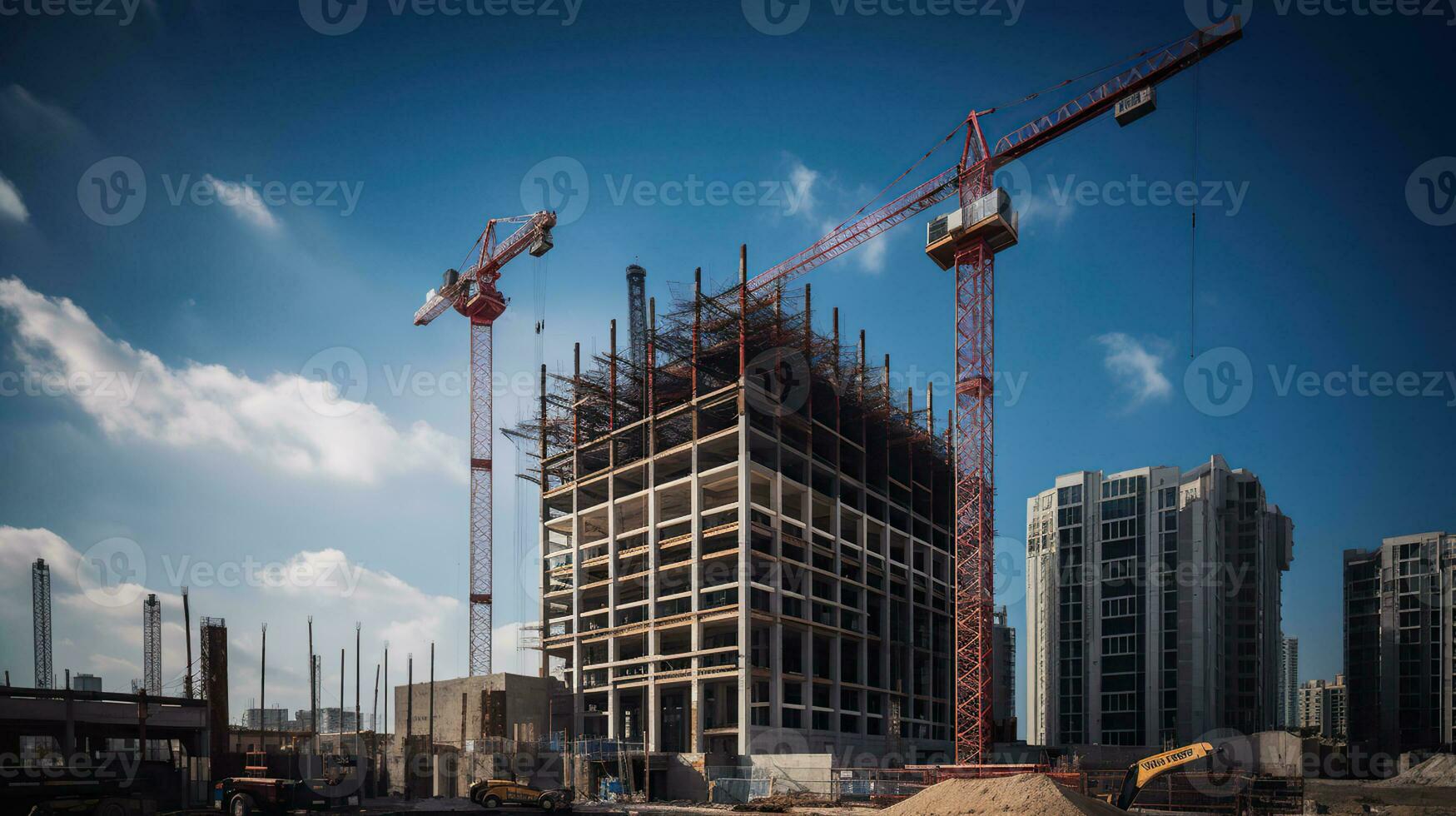 The Crane tower in construction site of a high-rise condominium, AI Generative photo