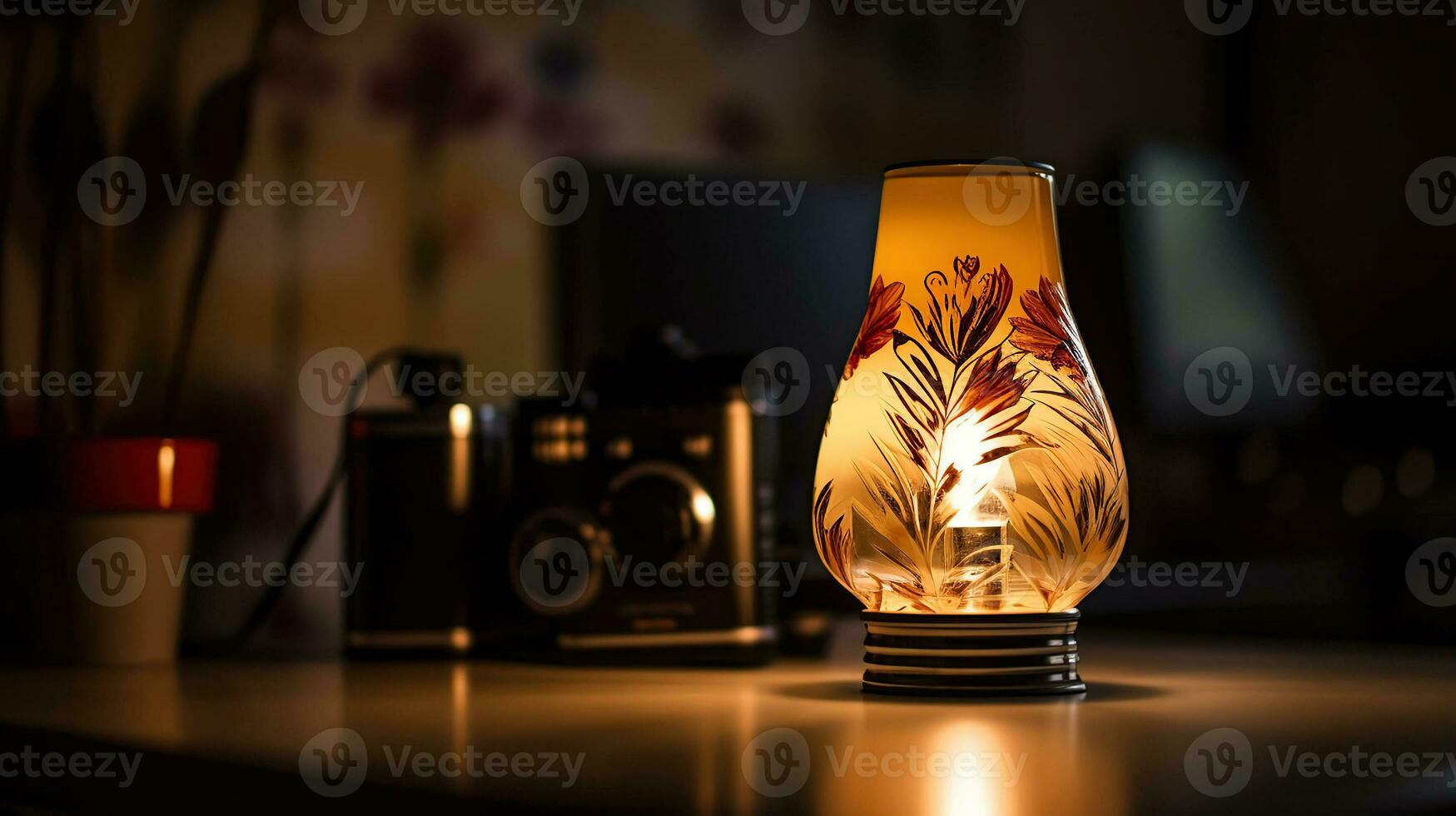 aroma lámpara en mesa, ai generativo foto