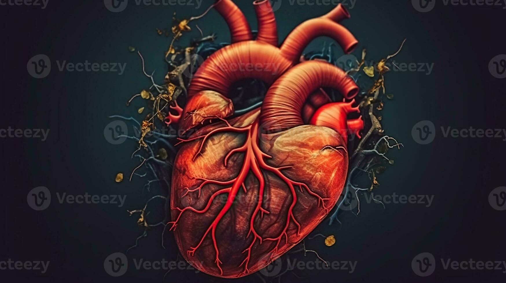Human heart in the style of colorful realism, dark compositions, hyper-detailed, Generative AI photo