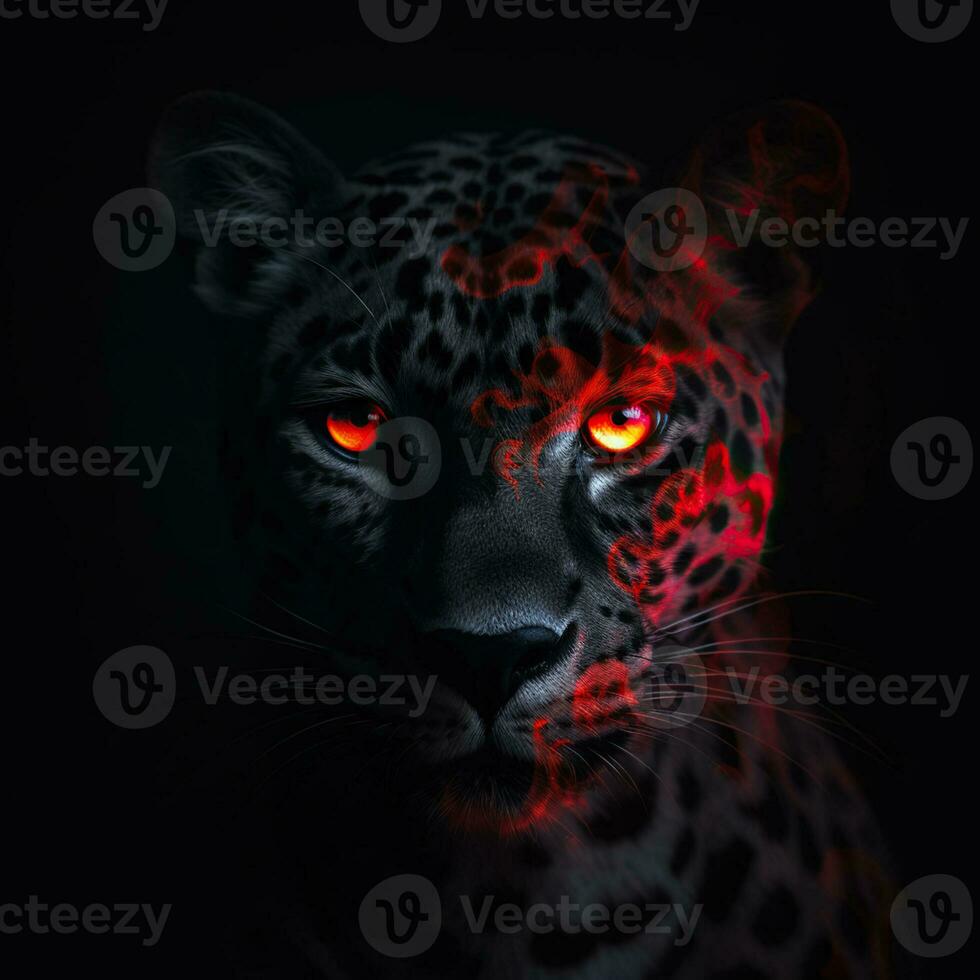 Sleek and Deadly, A Red and Black Panther-Cobra Mix with Perfect Symmetry, Generative AI photo