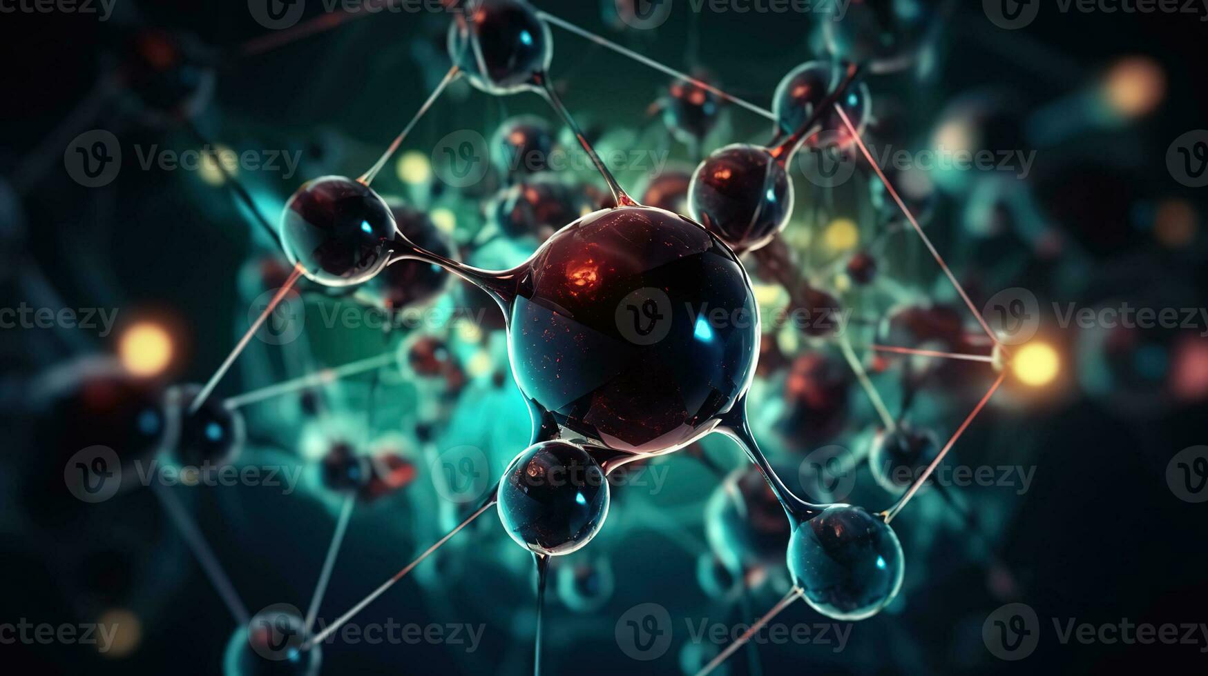 The energy of the atoms in an abstract dark universe, in the style of symmetrical balance, cross-processed film, Generative AI photo
