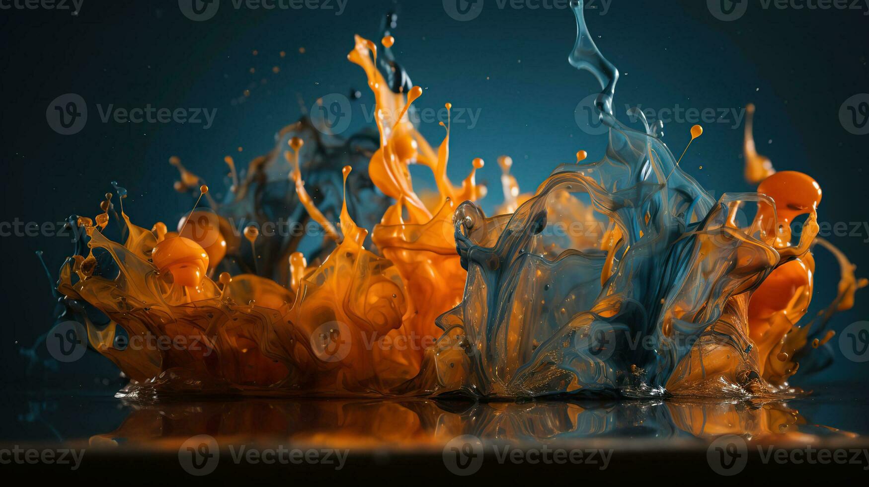 espectacular imagen de azul y naranja líquido tinta batiendo juntos, con un realista textura y genial calidad. antecedentes. generativo ai foto