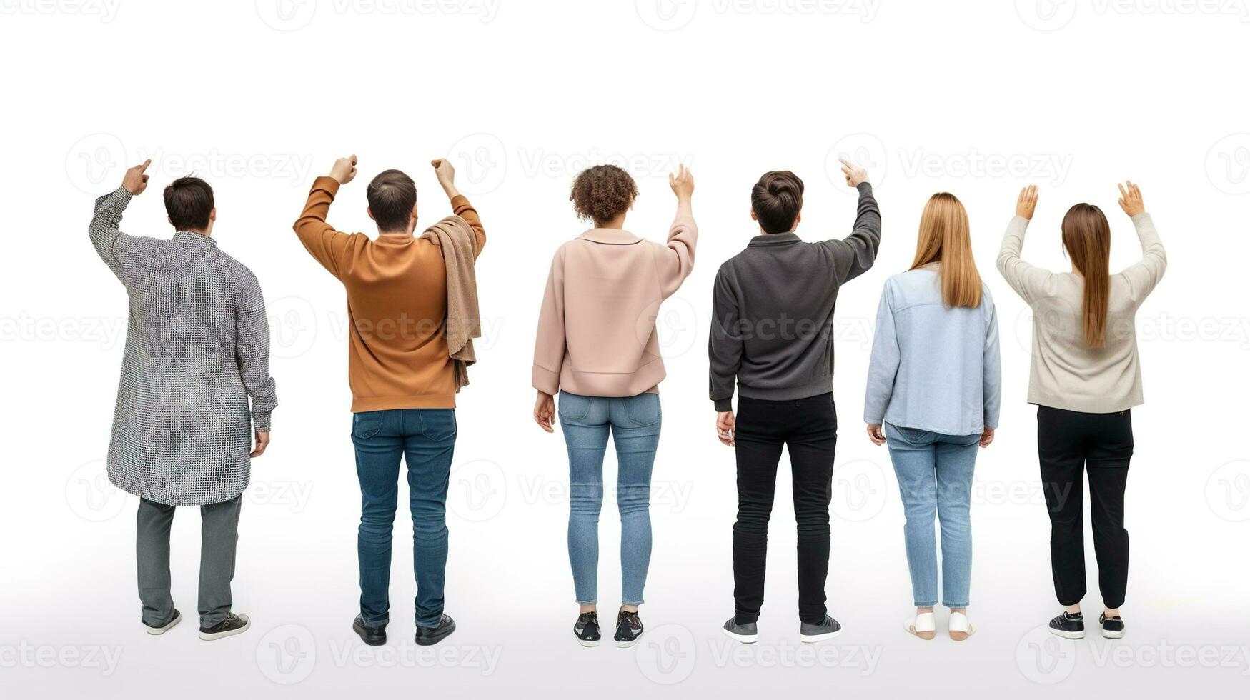 Protest and human rights concept - group of angry people protesting on demonstration over white background. Generative AI photo