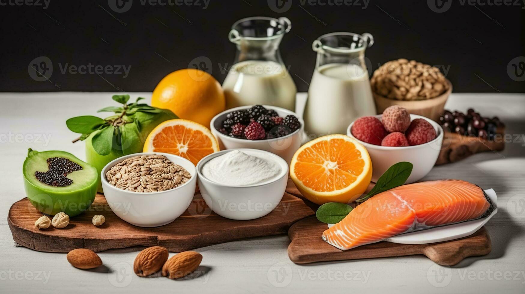 Selection of food for better sleep insomnia rich in tryptophan and melatonin, Generative AI photo