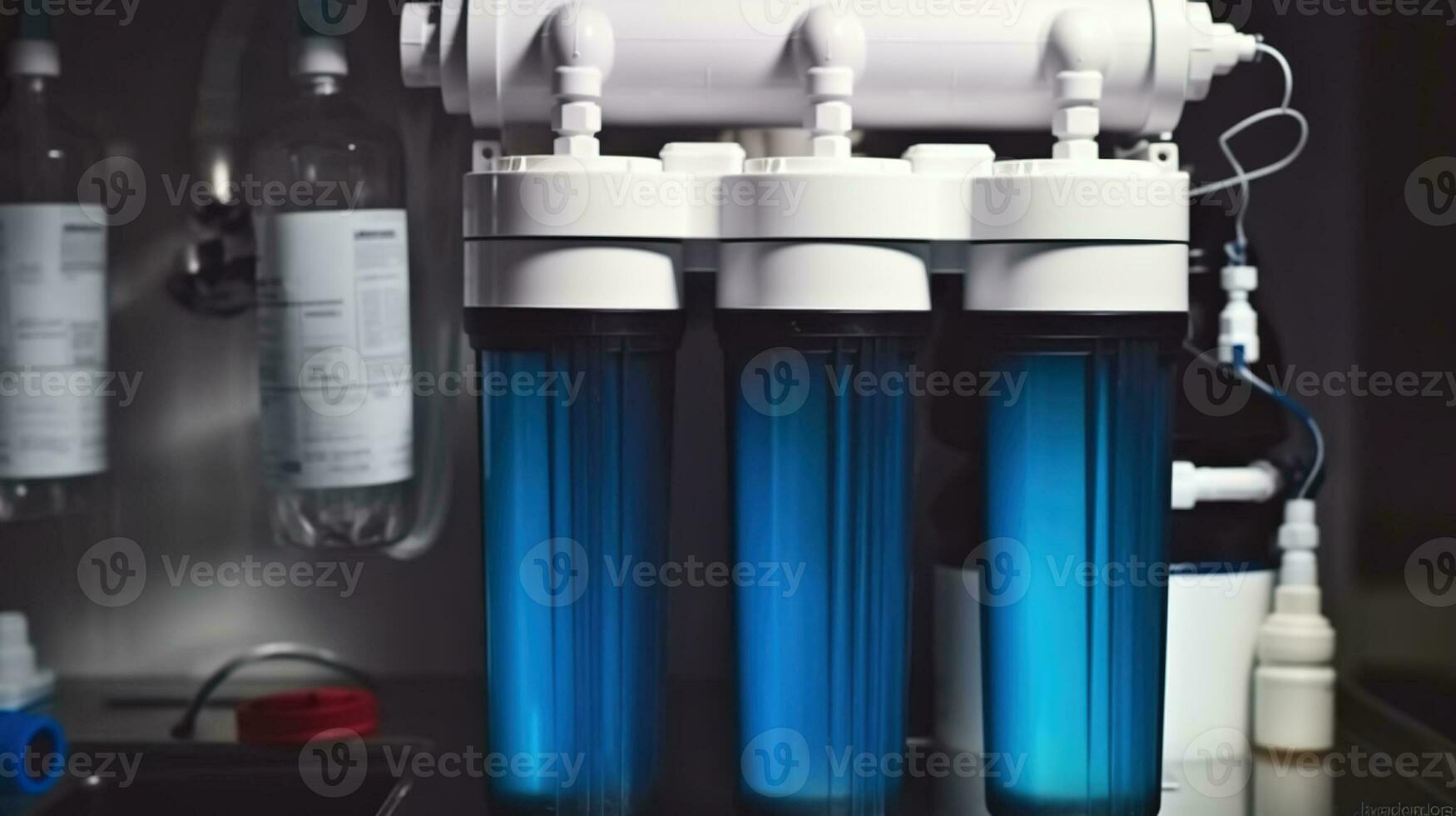 todo casa agua de lluvia filtrar sistema. ósmosis desionización sistema. agua tratamiento accesorios, ultrafiltración antecedentes. hogar agua filtración sistema. generativo ai foto