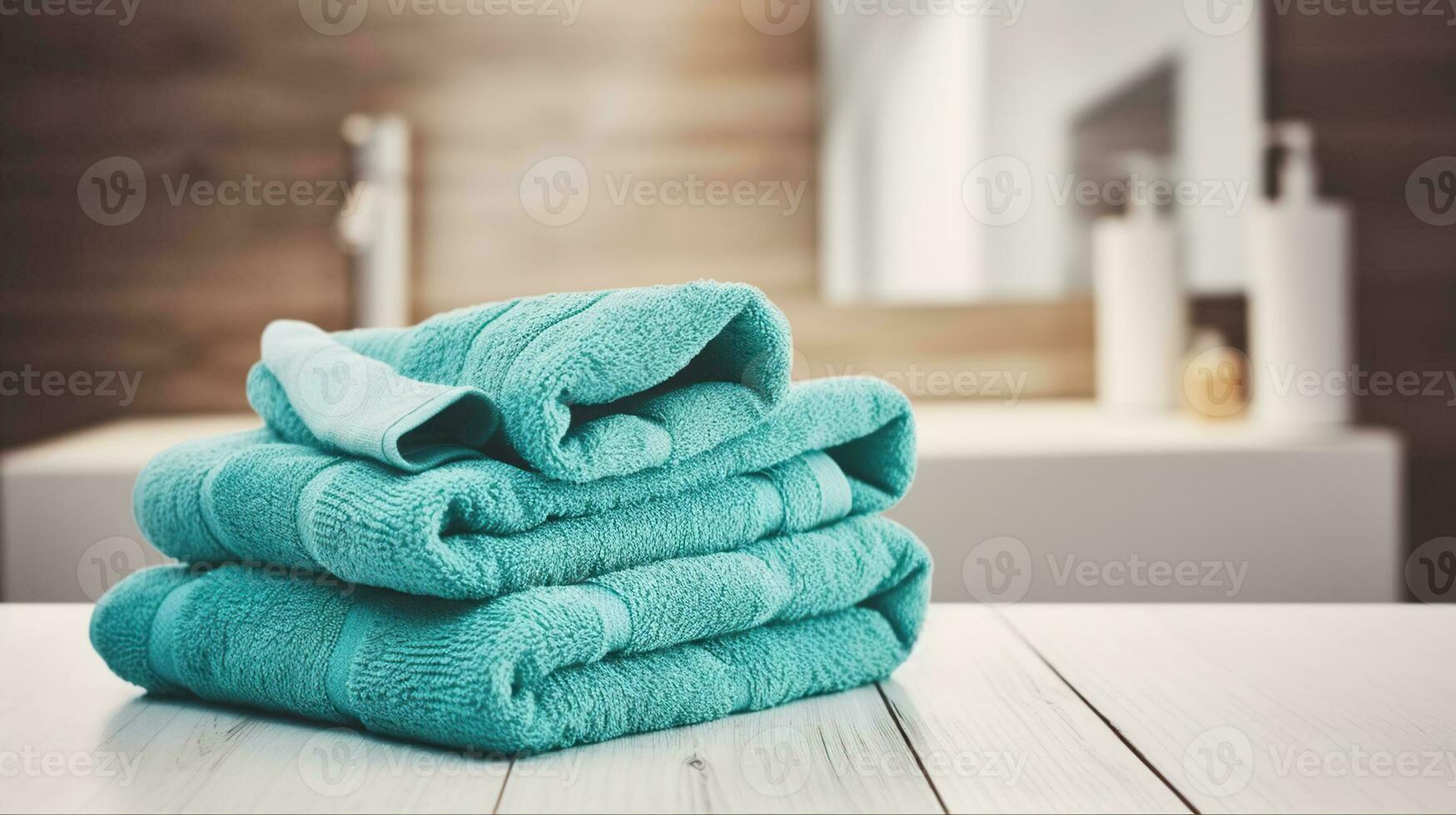 Serenity and Luxury, Turquoise Spa Towels Creating a Tranquil Oasis. Generative AI photo