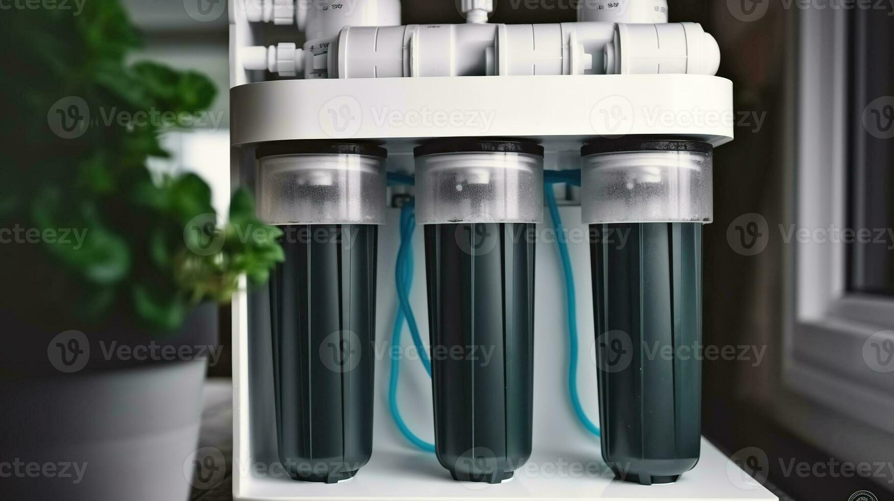 Home water filtration system. Osmosis deionization system. Water treatment Appliances, ultrafiltration background. Generative AI photo