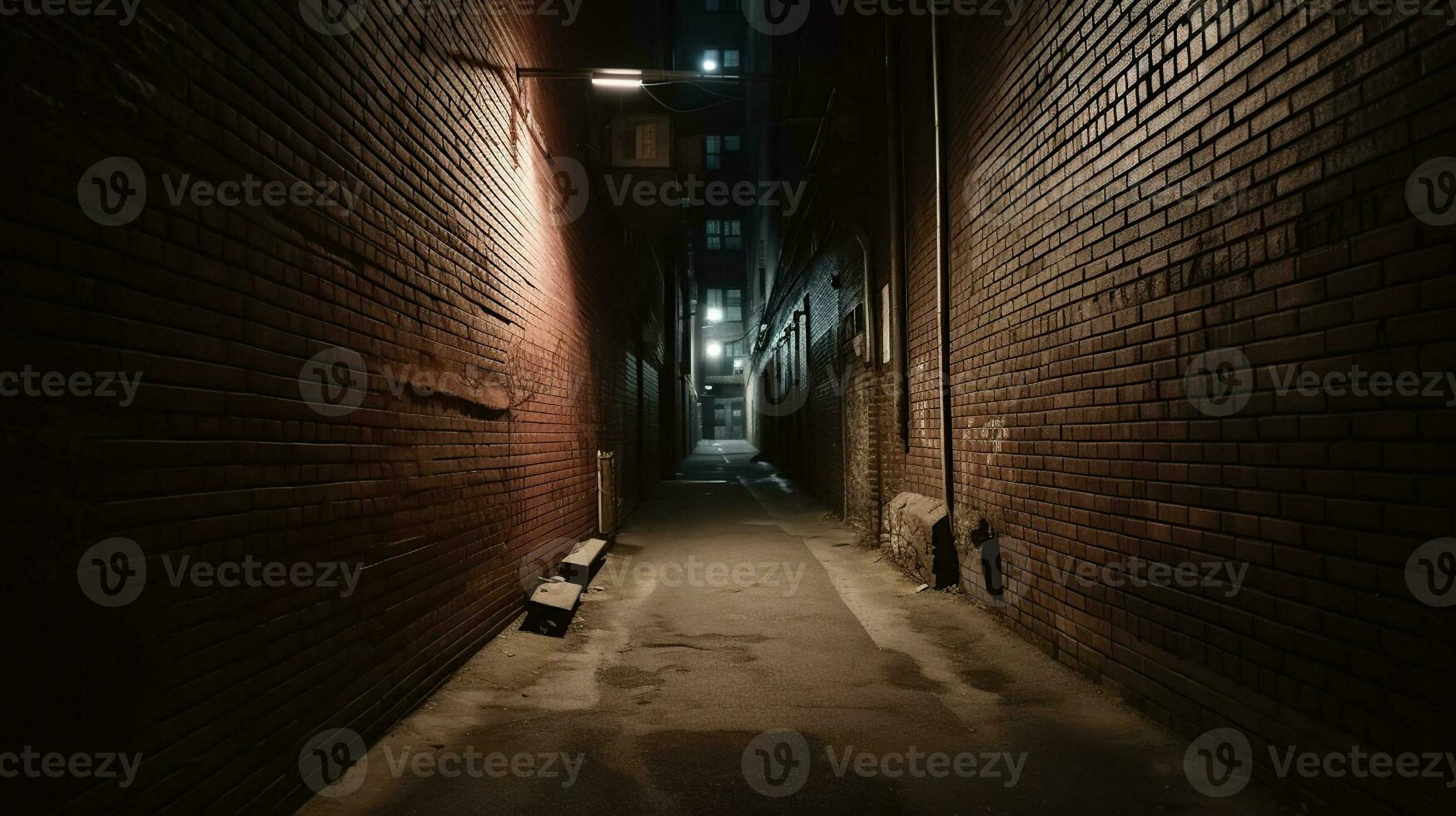 Scary empty dark alley with brick walls. Generative AI photo