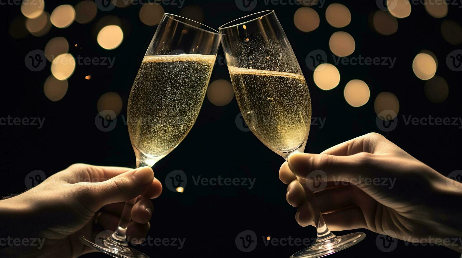 A Toast to New Beginnings, Two Glasses of Champagne Embrace the Night of Celebration. Generative AI photo